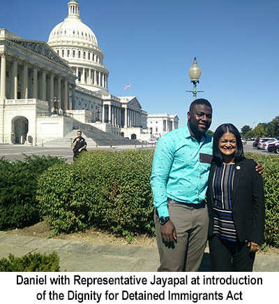 Picture of Daniel and Rep Jayapal in front of Capitol