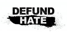 Defund Hate logo in black and white text