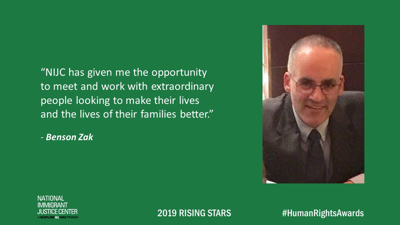 Image with picture of and quote from Benson Zak, 2019 Rising Star