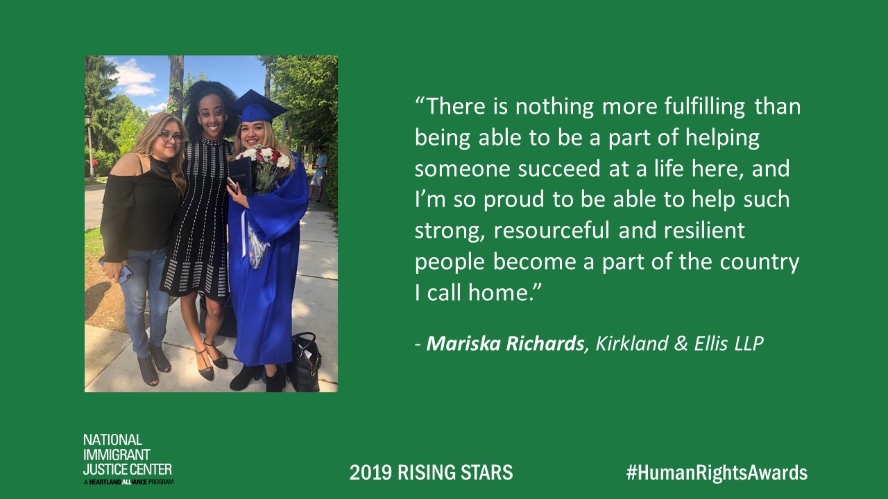 Image with picture of and quote from Mariska Richards, 2019 Rising Star