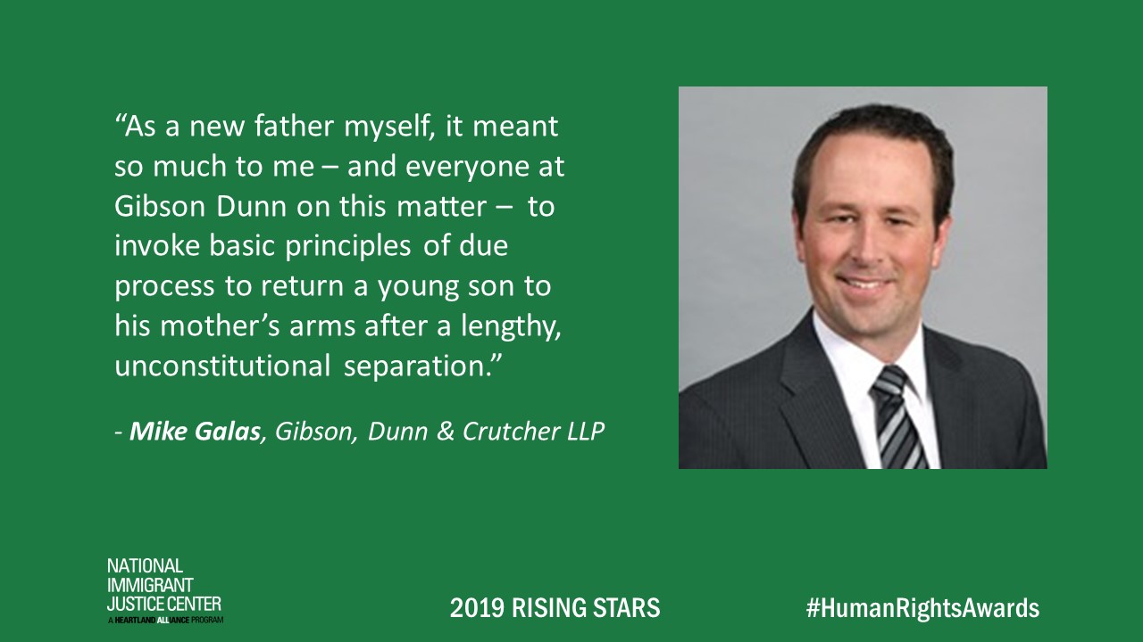 Image with picture of and quote from Mike Galas, 2019 Rising Star