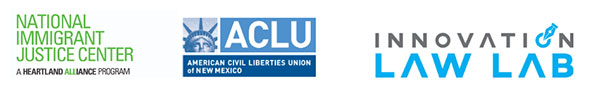 Logos  for NIJC, ACLU-New Mexico, and Innovation Law Lab - November 2023