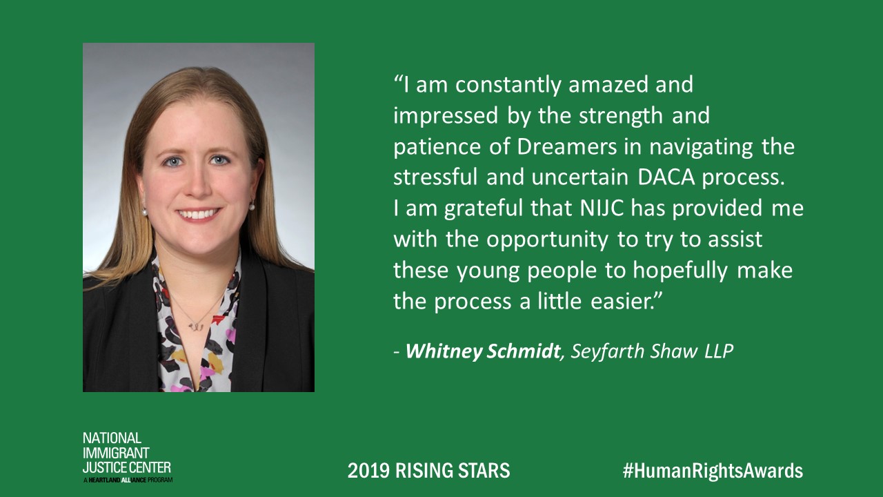 Image with picture of and quote from Whitney Schmidt, 2019 Rising Star